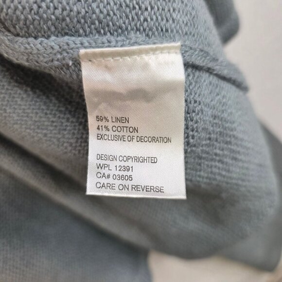 Northern Isles XL Linen Cardigan Single Button Leaf Embroider Cottage Deadstock - Picture 4 of 8